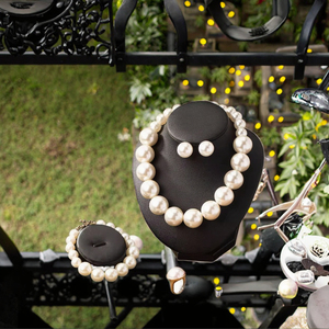 5pcs Large Pearl Women's Wedding Engagement Party Gift Jewelry <b>Sets</b> New Fashion Imitation Pearl Silver Plated Rings Earrings - Product Image 3