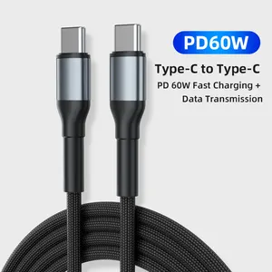 尼龙编织3A USB C至C型PD 60w快速充电电缆高质量PD充电器数据线20V 3A充电线支持OEM