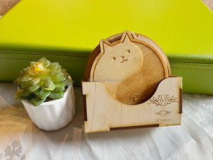 2025 mode en gros écologique personnalisé chat en bois conception gravée au Laser sous-verres Table ronde bois caboteur tasse tapis - Product Image 5