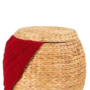 Cesta de Almacenamiento Redonda Grande Personalizada al por Mayor, de Jacinto de Agua Tejido con Marco de Hierro, Organizador de Cocina y Lavandería con Tapa - Product Image 4