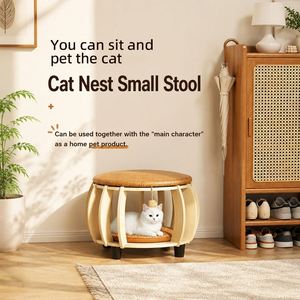 Taburete Multifuncional de Madera para Gatos, Banco para Cambiar Zapatos Compartido entre Humanos y Mascotas, Casa para Gatos de Interior con Juguete Colgante - Product Image 1