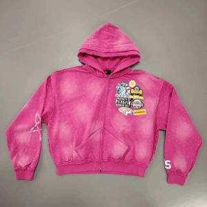 Hoodie unisexe zippé surdimensionné personnalisé avec strass, broderie 3D et impression couleur pulvérisée, coupe carrée courte, style streetwear, le plus vendu - Product Image 3