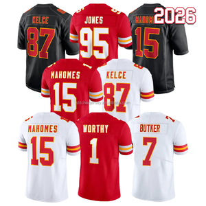 2026 Heren Geborduurde Voetbalshirt Fabrieksprijs S-3XL Patrick Mahomes Travis Kelce Harrison Butker Xavier Worthy Chris Jones - Product Image 1