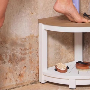 Acacia Wood Corner <b>Bathroom</b> <b>Stool</b> 32.5x32.5x42 Cm Space Saving Shower And Shaving Seat - Product Image 2