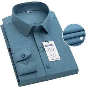 Hochwertiges Luxus-Washed Shirt Slim Fit männlich bequemes Sozial Freizeitgeschäft formelles Shirt