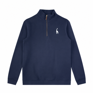 Pull-over en maille à col montant et demi-zip pour homme, broderie <span class=keywords><strong>petit</strong></span> cheval, manches longues, coupe ample, couleur unie - Product Image 1