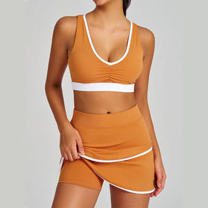 皱纹深v领性感运动连衣裙防震快干网球裙<span class=keywords><strong>2</strong></span>件套休闲健身跑步网球裙 - Product Image 3