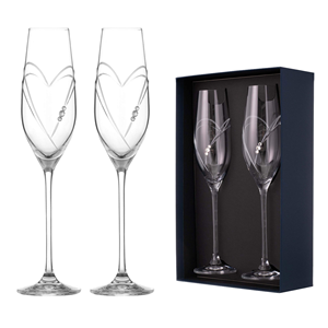 Ensemble de 2 verres à prosecco personnalisés fabriqués à la machine, design 'cœurs' avec cristaux <span class=keywords><strong>Swarovski</strong></span>, flûtes à champagne à long pied - Product Image 1