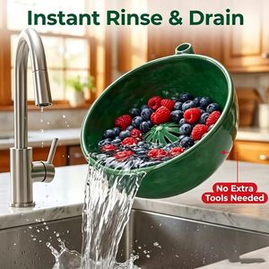 Bol de lavage en céramique pour fruits rouges avec vortex d'eau, lave-fruits auto-rotatif, nettoyeur de baies pour raisins, myrtilles, fraises - Product Image 4