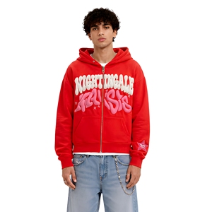 <b>Pink</b> French Terry Zip Up <b>Hoodie</b> 3D Puff Print Men Custom Logo Pullover Sweatshirt Streetwear - Product Image 2