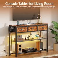 Console de rangement moderne pour entrée et couloir, avec cadre en fer, 3 tiroirs en tissu, 38 pouces, étagères de table basse et éclairage LED