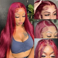 Perruque frontale HD en dentelle, cheveux humains brésiliens vierges lisses couleur 99j, sans colle, pour femmes noires
