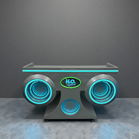 Station DJ moderne en métal poli miroir avec cadre en U et LED, table DJ avec logo lumineux personnalisé, design futuriste pour club, lounge et événements