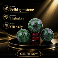 Boule de pierre précieuse polie en zoïsite avec rubis naturel, marbrée vert-bleu, ornement Feng Shui DIY pour la décoration intérieure, la méditation et comme cadeau