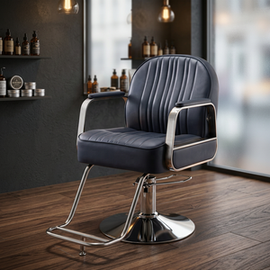 Chaise de salon de coiffure classique moderne avec siège en cuir synthétique et base en métal, chaise de coiffure inclinable réglable - Product Image 2