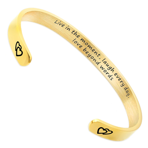6mm or 316L acier manchette Bracelet inspirant amitié cadeau bijoux vivre dans l'instant rire chaque jour amour <span class=keywords><strong>au</strong></span>-delà <span class=keywords><strong>des</strong></span> <span class=keywords><strong>mots</strong></span> - Product Image 1