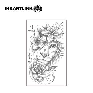 INKARTLINK - Pegatina de <span class=keywords><strong>Tatuaje</strong></span> para <span class=keywords><strong>el</strong></span> Cuerpo, Diseño de Leona, Flor y Rosa, Resistente al Agua, Ecológica, de Larga Duración (15 Días) - Product Image 3