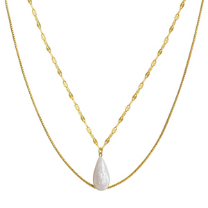 BGPN15 Vermeil 925 <span class=keywords><strong>Cadena</strong></span> de caja de oro de plata esterlina <span class=keywords><strong>con</strong></span> colgante de perla de agua dulce real en forma de gota Collar de doble capa para mujer - Product Image 6