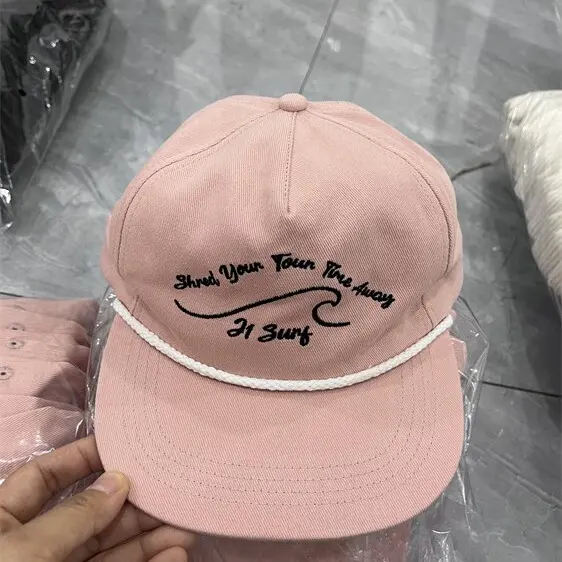 Benutzer definierte Mädchen rosa Kappen mit Logo, 5 Panel Seil Hut mit gesticktem Logo, 5 Panel Seil kappe benutzer definierte