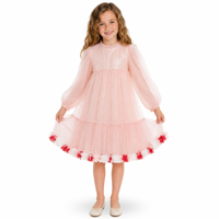 Robe de princesse personnalisée pour filles, rose clair, dentelle florale, manches longues, robe de bal pour enfants, OEM ODM en gros
