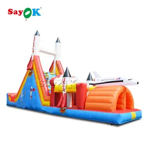 Raksasa Inflatable Barrier Puri Inflatable Pesawat Castle Slide Anak-anak Terowongan Inflatable Bouncy Obstacle Race