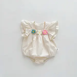Okul öncesi yaz moda kız bebek kedi küçük çiçek yaz prenses üçgen tulum