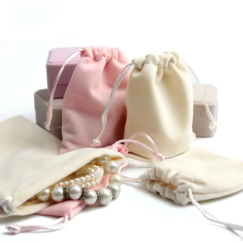 Bulk Printing Custom Small Pink Velvet Mini Packaging Drawstring Dust Bag Jewelry Pouch