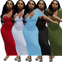 S-3XL 2023 été filles vêtements blanc licou profond col en v dames élégant Club Maxi longue Sexy moulante grande taille femmes robe
