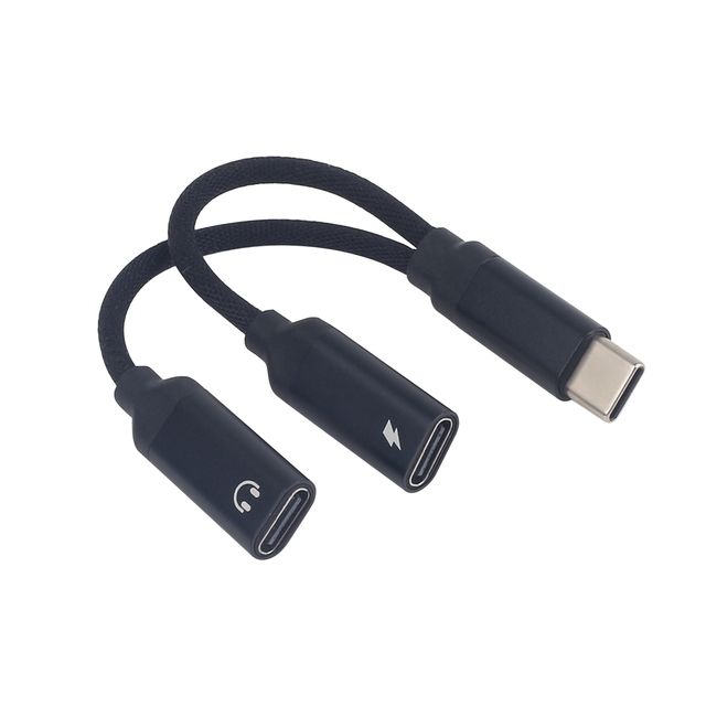Dual USB C Aux Y Splitter DAC 1 in 2 Out Type C Charger Headphone Jack Adapter Audio Dongle charging cable