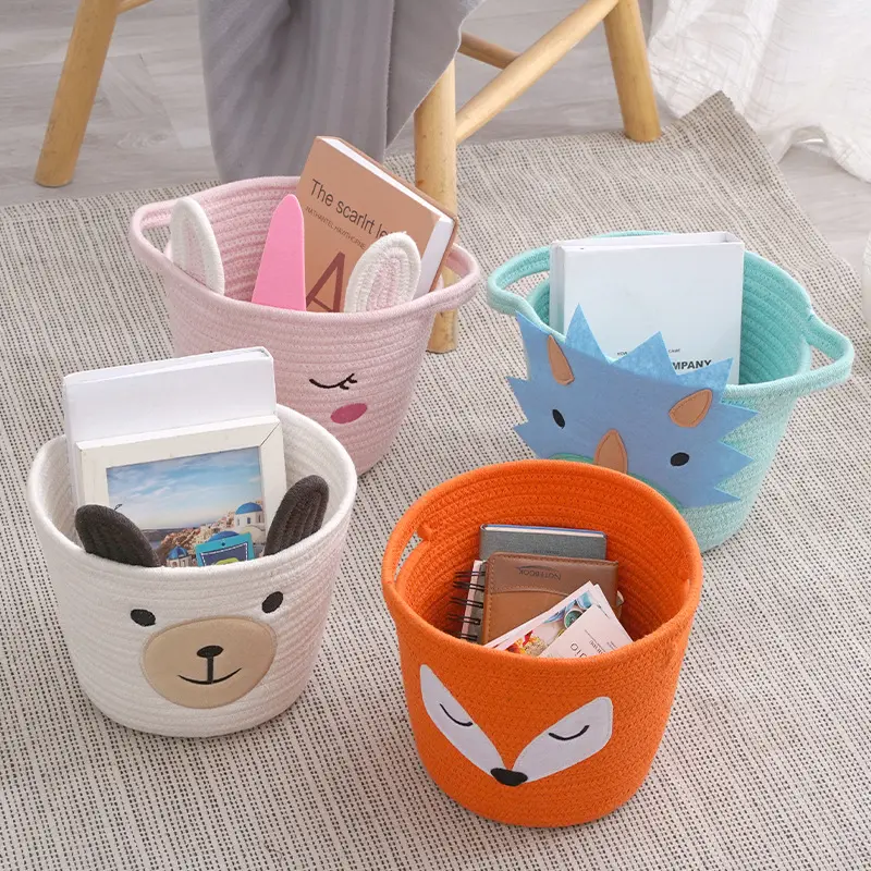 Small Woven Animal Storage Basket for Kids, cotton Rope Storage Basket for Baby Diaper Toy
