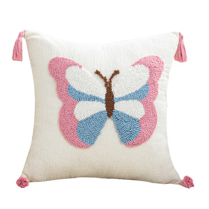 Yếu tố hoạt hình bướm nấm vuông với tua cho ghế sofa hoặc giường phong cách Bắc Âu phòng khách hiện đại in mẫu gối che - Product Image 6