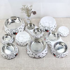 Mangkuk Hewan Peliharaan Ramah Lingkungan dari Melamin Mewah dengan Tempat Makan Anjing dari Baja Anti Karat Bentuk Bulat Kapasitas 160/350/700ML - Product Image 1