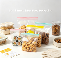 Sacs auto-scellants à double fermeture éclair en PE épaissi de qualité alimentaire, imprimés sur mesure en usine, pour le stockage de fruits, légumes, sushis, collations et aliments pour animaux de compagnie