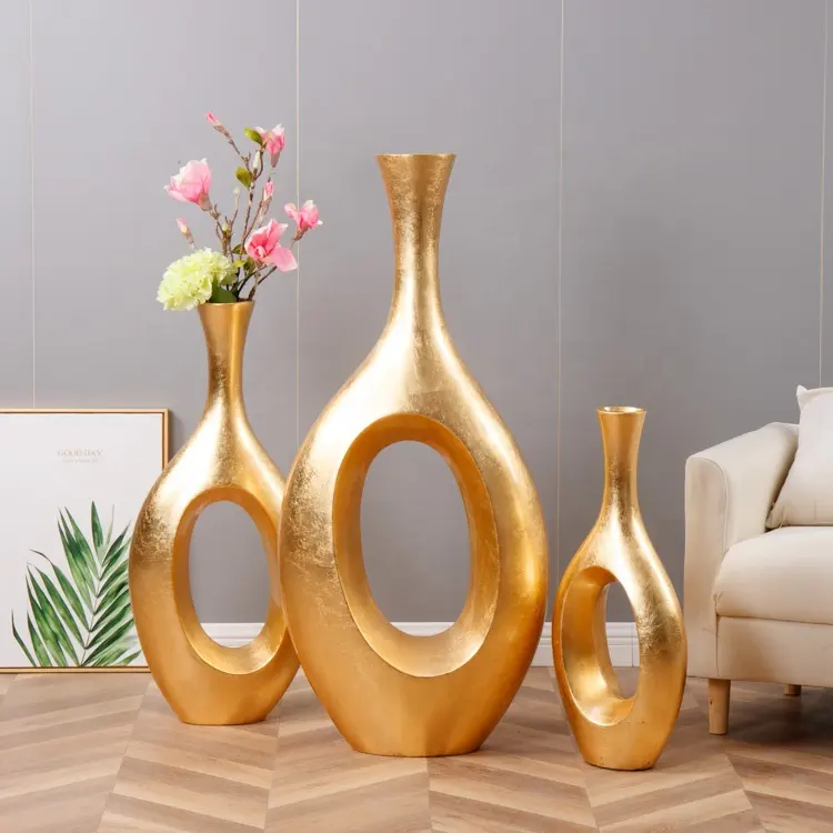 Bon marché — Vase de fleurs en feuille d'or, Design Vintage, en fibre de verre, feuille d'or, décoration pour la maison, nouveau Design