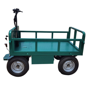 Carretilla Eléctrica de Plataforma Plana de Cuatro Ruedas de Acero Verde, Carro de Transporte con Plataforma Resistente con Recubrimiento en Polvo - Product Image 1