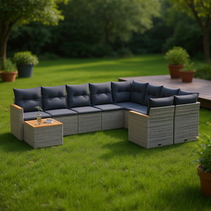 Ensemble de canapés de jardin en rotin gris 6 places, mobilier d'extérieur au design contemporain résistant aux intempéries - Product Image 2