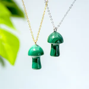 Wholesale bulk natural healing green crystal mini mushroom malachite necklace jewelry gemstone choker fashion design for women