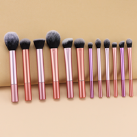 Ensemble de 12 pinceaux de maquillage professionnels à manche long en fibres synthétiques, en forme d'arc, kit complet de pinceaux de maquillage, y compris des pinceaux à poudre