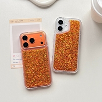 Coque de protection antichoc avancée avec paillettes et sequins or-orangé pour iPhone 17 16 15 14 13 Pro Max Air Plus