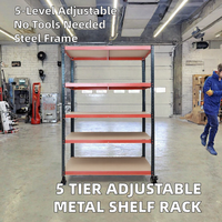 Étagères en acier avec revêtement en poudre, unité de stockage à 5 niveaux pour charge moyenne, assemblage facile, hauteur réglable