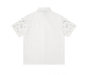 <span class=keywords><strong>Camicia</strong></span> Retrò a Maniche Corte da <span class=keywords><strong>Uomo</strong></span> con Colletto a Stella e Simbolo della Divisione, Vestibilità Ampia, Stile Casual Elegante per Giovani - Product Image 5