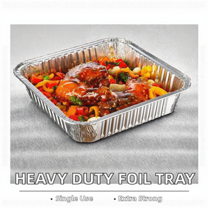 PUSHUN PS-F204 8''x8'' Heavy Duty Disposable Aluminum <b>Foil</b> <b>Containers</b> Square Takeaway Food Tray Baking Pans Plastic Lid 1350ml - Product Image 2