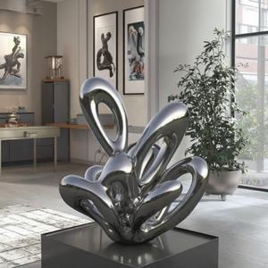 Sculpture d'art abstrait moderne personnalisée en acier inoxydable poli argenté 3D pour jardin extérieur - Product Image 6