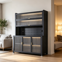 Armoire de rangement autoportante en métal à 6 niveaux pour salon, réglable avec barre de comptoir, roulettes et crochets, grande capacité