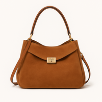 Tas Tote Kulit Sapi Lapis Doff Berkapasitas Besar dengan Ritsleting Kulit Suede Awet dan Dapat Dipesan Secara Online, Tas Selempang Bahu untuk Musim Gugur dan Musim Dingin