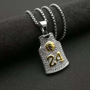 Personnalisé <span class=keywords><strong>basket</strong></span>-ball en acier inoxydable 24 <span class=keywords><strong>Kobe</strong></span> <span class=keywords><strong>Bryant</strong></span> jersey strass pendentif collier pour hommes - Product Image 4