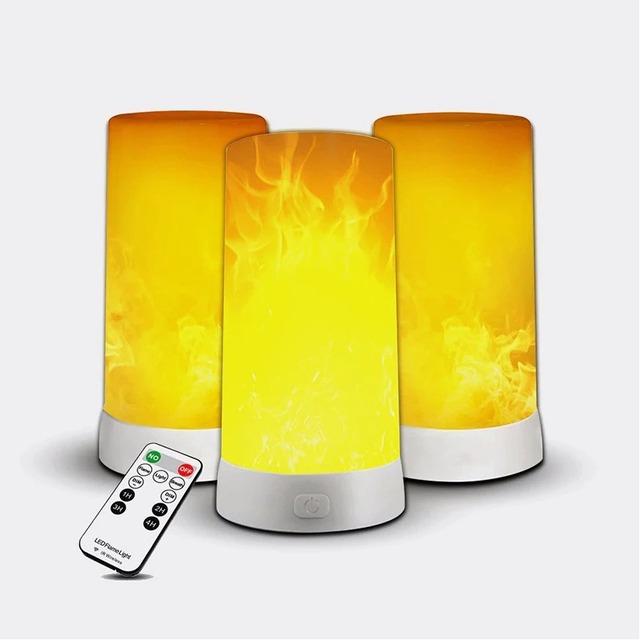 USB Rechargeable Led Flame Lamp with Remote and Timer Waterproof Light Flameless Light for Home Garden Halloween Party Bar Decor