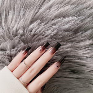 TSZS Medium Square Press on Nails unghie finte lucide unghie acriliche nere per donne e ragazze Private Label - Product Image 2