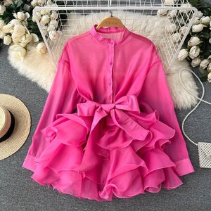 Chiffon Chic Blusa Mulheres Queda Desgaste New Ruffles Western Bow Binding Nicho Camisa - Product Image 2