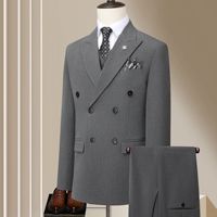 Traje de hombre de doble botonadura con bloques de color, antiarrugas, corte ajustado y cuello de muesca, precio mayorista